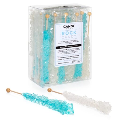 Candy Envy Light Blue and White Rock Candy Crystal Sticks - 24 Indiv. Wrapped - Cotton Candy & Original Sugar Flavored 24 count