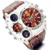 Men's Watch Oversize Steampunk Dual Time Zone Four Dial Big Face Soft Leather Band Policy Army Compass Thermometer Decorative Dial Cool Wrist Watch Christmas brown 15 81pt4CFZGdL