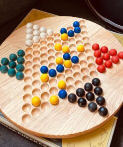 Brybelly Chinese Checkers Game Set with 11.5 in Natural Wood Checkers Board | 60 Wood Marbles in 6 Bright Colors for Adults, Boys and Girls Game Playing 11 81pv9RI73gL