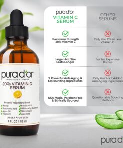 PURA D'OR 20% Vitamin C Serum (4oz BEST VALUE) Lightweight Maximum Strength Formula,Hyaluronic Acid,Retinol,Professional Grade Treatment For Face & Eyes,Dark Spots,Acne,Wrinkles,For Men & Women 27 81pyaBfVeTL 3