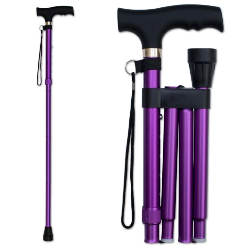 RMS Folding Cane - Foldable Walking Cane with Adjustable Height - Collapsible and Lightweight - Soft Ergonomic Handle for Comfortable Grip - Portable Walking Stick for Mobility Aid Lavender