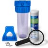 10" Clear Standard Transparent Whole House Water Filter System with Presser Relief Button, 3/4” Inlet/Outlet Brass Port & 5 Micron Block Activated Carbon Cartridge, Meets NSF Standards & Regulations 36 81q D1imuwL