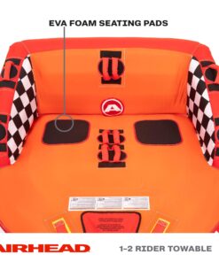 Airhead Big Mable Towable 1-2 Rider Tube for Boating and Water Sports, Heavy Duty Full Nylon Cover with Zipper, EVA Foam Pads, Patented Speed Safety Valve for Inflating & Deflating, Dual Tow Points 18 81q IO7g08L