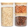 ComSaf Airtight Canisters for Bulk Food Storage Set of 3-17/22/43oz, BPA Free High Borosilicate Glass Cookies Jar with Bamboo Lid, Cylinder Cereal Container with Sealing 17oz/22oz/43oz 43 81q2oFfWBOL