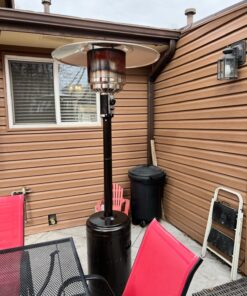 Amazon Basics 46,000 BTU Outdoor Propane Patio Heater with Wheels, Commercial & Residential, Havana Bronze, 32.1 x 32.1 x 91.3 inches (LxWxH) Powder Coated 39 81q4dsoguIL