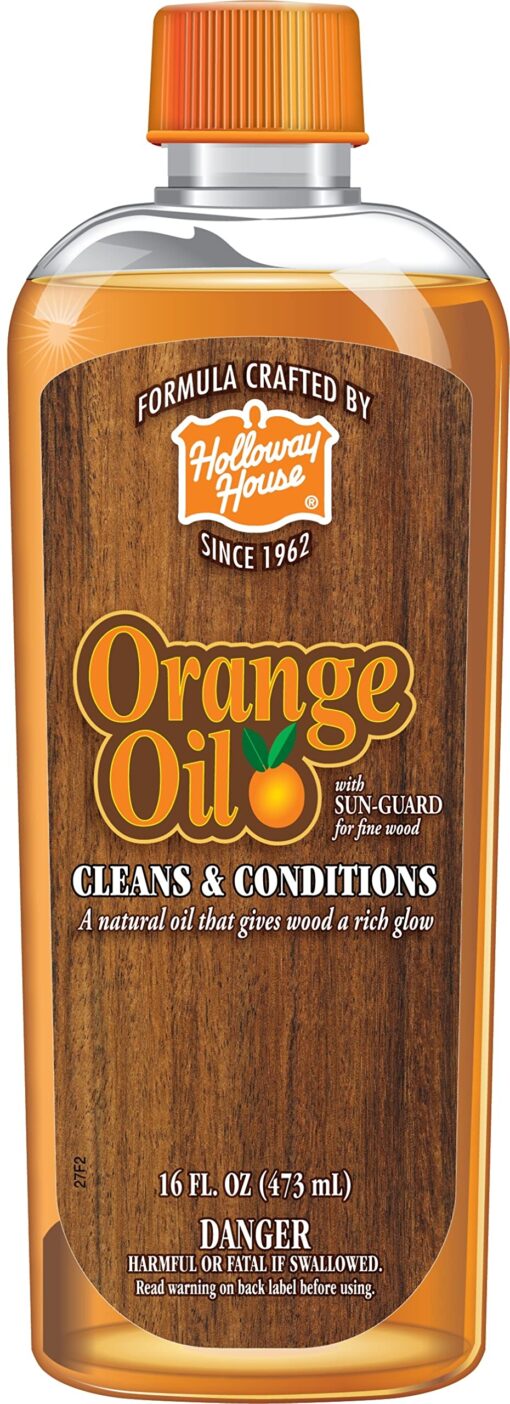 Holloway House Orange Oil Cleaner 16oz w/ Sun-Guard for Fine Wood, Cleans & Conditions, Removes Soap Scum from Shower Doors, Stainless, Tile & Sinks, Natural Oil that gives wood a Rich Glow Single Bottle