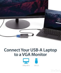 StarTech.com USB to VGA Adapter - 1440x900 - External Video & Graphics Card - Dual Monitor Display Adapter - Supports Windows (USB2VGAE2),Gray 1440p x 900p 10 81q5XwTK3L
