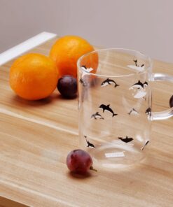 ELITEA Glass Mug with Handle Clear Cute Coffee Mugs Tea Cup with Dolphin Print 16.3oz 16.3oz Dolphin 17 81q7oyi gUL