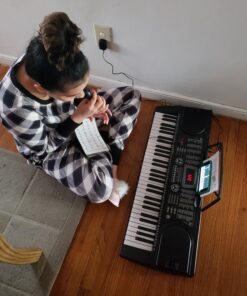 Hamzer 61-Key Electronic Piano Electric Organ Music Keyboard with Stand, Microphone, & Sticker Sheet - Black 34 81q9eJLAJL