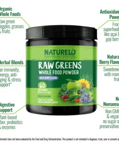 NATURELO Raw Greens Superfood Powder - Wild Berry Flavor - Boost Energy, Detox, Enhance Health - Organic Spirulina - Wheat Grass - Whole Food Nutrition from Fruits & Vegetables - 60 Servings 60 Servings (Pack of 1) 21 81qAyqcsOxL