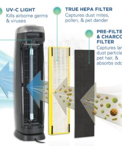 GermGuardian Air Purifier with HEPA 13 Filter, Removes 99.97% of Pollutants, Covers Large Room up to 915 Sq. Foot Room in 1 Hr, UV-C Light Helps Reduce Germs, Zero Ozone Verified, 28", Gray, AC5000E 35 81qBVlPnd5L