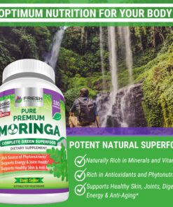 FRESH HEALTHCARE Moringa Oleifera 180 Capsules – 100% Pure Leaf Powder - 3 Month Supply - Non GMO and Gluten Free - Complete Green Superfood Supplement - Energy, Metabolism and Immune Support 22 81qCQEXTPL