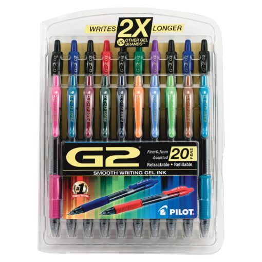 Pilot, G2 Premium Gel Roller Pens, Fine Point 0.7 mm, Assorted Colors, Pack of 20 Assorted Classic