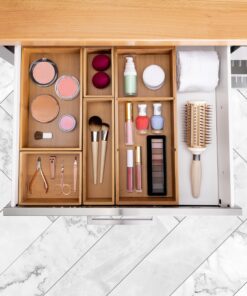 Seville Classics Bamboo Premium Organizer Storage Bins for Kitchen Silverware, Pantry, Closet, Office Desk, Pens, Utensils, Makeup, K Cup, Bamboo, Bin Set w/Dividers (5 Piece) Bin Set w/ Dividers (5 Piece) 26 81qElqKv1uL