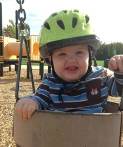 Joovy Noodle Bike Helmet for Toddlers and Kids Aged 1-9 with Adjustable-Fit Sizing Dial, Sun Visor, Pinch Guard on Chin Strap, and 14 Vents to Keep Little Ones Cool (Small, Greenie) Small 25 81qGrsUskLL