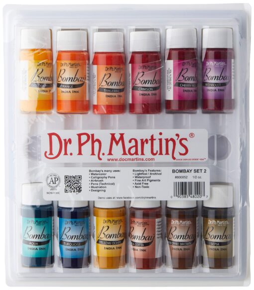 Dr. Ph. Martin's Bombay India Ink, 0.5 oz, Set 2 Colors