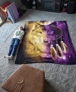 Dawhud Direct Dreamcatcher Wolf Fleece Blanket for Bed, 75" x 90" Dreamcatcher Fleece Throw Blanket for Women, Men and Kids Super Soft Plush Wolf Blanket Throw Fleece Blanket - King Size Blanket I Wolf Dreamcatcher 75" x 90" 30 81qHHJy7 iL