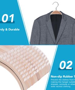 JS HANGER Lightweight Non Slip Wooden Hangers - 10 Pack Heavy Duty Wood Coat Hangers with Soft Stripes for Camisole, Jacket, Dress Clothes, Sweater, Natural Finish 28 81qMdbhJijL