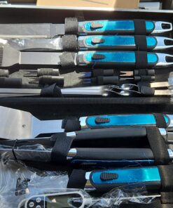 ROMANTICIST 21pc BBQ Grill Accessories Set with Thermometer - The Very Best Grill Gift on Birthday Wedding - Heavy Duty Stainless Steel Grill Utensils with Non-Slip Handle in Aluminum Case 21PCS BLACK 24 81qOgXkn9CL