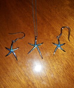 Sterling Silver, Gold Tone or Rose Tone Created Blue, White or Pink Opal Starfish Dangling Earrings 20 81qR uE6AHL