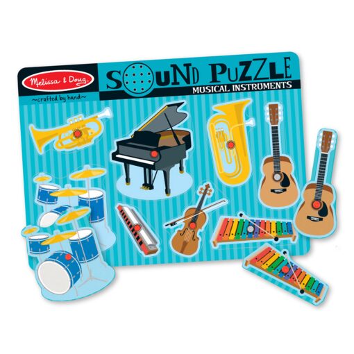 Melissa & Doug Musical Instruments Sound Puzzle - Wooden Peg Puzzle (8 pcs) - Wooden Peg Chunky Baby Puzzle, Music Learning Toys, Musical Sound Puzzles For Toddlers And Preschoolers Ages 2+ Musical Instrumenets