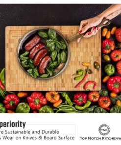End Grain Wood Bamboo Cutting Board for Kitchen, Commercial Use - Extra Large, Thick Butcher Block with Juice Groove, Handles, and Non-Slip Feet for Chopping Veggies, Carving Meat, Bread and Cheese 18 81qWmclgufL