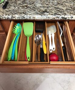 Seville Classics Bamboo Premium Organizer Storage Bins for Kitchen Silverware, Pantry, Closet, Office Desk, Pens, Utensils, Makeup, K Cup, Bamboo, Expandable Tray (5 Compartment) Expandable Tray (5 Compartment) 46 81qXGaFJTiL