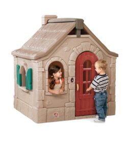 Step2 Naturally Playful StoryBook Cottage Kids Playhouse – Outdoor Playset with Play Kitchen, Working Doorbell, Play Phone, Stovetop, Sink, Fold-Up Tabletop – Neutral Color Palette Charming Playhouse