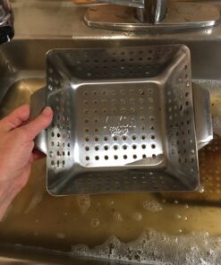 Grill Basket - Yukon Glory™ 3-Piece Mini Grilling Basket Set - Stainless Steel Perforated Grill Baskets for Grilling Veggies Seafood and Meats Includes Grill Pan - Square Basket and Circular Basket 37 81qfpPQ1FkL