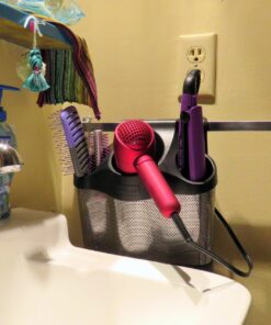 Polder Style Station, Organization for Styling Tools: Hair Dryers,Curling Irons, Straighteners, Brushes, Hang Over Towel Rack, Store Undersink or in Drawer, Black and Silver 45 81qill Xw2L