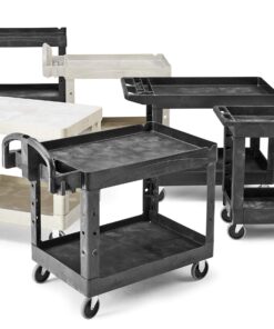 Rubbermaid Commercial Products 2-Shelf Service/Utility Cart with Wheels, 300-Pound Capacity, Black, Lipped Shelves with Handle, Use in School/Restaurant/Warehouse/Manufacturing Small 19 81qkZ96FBLL