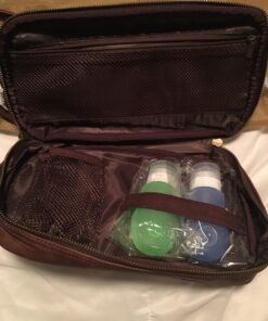 Vetell Classic Men's Leather Toiletry Bag and Dopp Kit with Upper and Lower Zippered Compartments, 2 Mesh Bottle Pouches, and Carrying Handle - The Best Gift for Men. 55 81qlQQ4dopL