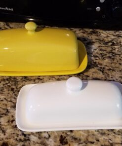 Now Designs Stoneware Rectangle Butter Dish with Lid, Lemon Yellow 4.5 x 8 in 17 81qmVnREANL