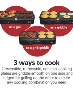 Alternative view of Hamilton Beach 3-in-1 Electric Indoor Grill + Griddle, 8-Serving, Reversible Nonstick Plates, 2 Cooking Zones with Adjustable Temperature (38546), Black