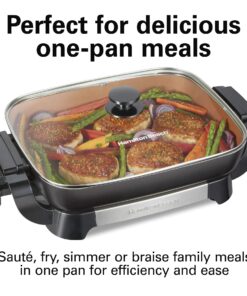 Hamilton Beach Durathon Ceramic Electric Skillet with Removable 12x15” Pan, Adjustable Temperature, Reversible Design, Tempered Glass Lid, Copper Colored Nonstick Surface (38529K) 27 81qoBwSdpvL