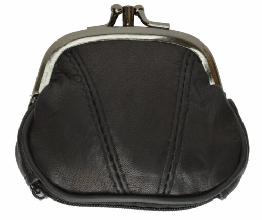 100% Leather Change Purse with Clasp Black #KO3W regular