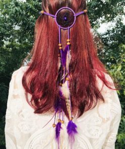 Alternative view of Campsis Indian Peacock Feather Headbands Boho Princess Head Chain Bule Adjust Headdress Handmade Rope Hair Accessories for Women and Girls (B) Purple 1 Count (Pack of 1)