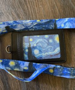 Vincent Van Gogh The Starry Night Print Lanyard with PU Leather ID Badge Holder Wallet with 3 Card Pockets, Safety Breakaway Clip & Matching Note Card. Gift of Carabiner Keychain Flashlight. Breakaway + Keychain Light 37 81qt5tJfwFL