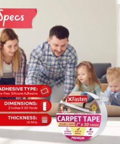 XFasten Double Sided Carpet Tape 2” x 30 Yards Heavy Duty Residue-Free Rug Tape for Area Rugs and Hardwood Floor - Indoor and Outdoor 2" x 30Yds 25 81qtP 4HomL