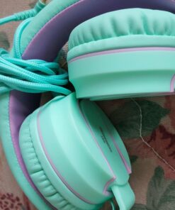 Kids Headphones, AILIHEN I35 On-Ear Headphones for School, 93dB Headphones Boy Girl, 3.5mm Wired Mic for Chromebook, Laptop (Green/Purple) Blue 41 81quSHAYlbL
