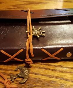 EvZ Leather Writing Journal Notebook, 7 Inches Vintage Nautical Spiral Blank String Diary Notepad Sketchbook Travel to Write in, Unlined Paper, Retro Pendants, Classic Embossed, Coffee 53 81r NKYRnEL