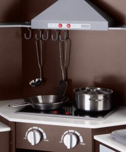 Amazon Basics Kids Corner Wooden Kitchen Toy Playset with Stove, Oven, Sink, Fridge and Accessories, for Toddlers, Preschoolers, Children Age 3+ Years, Espresso/Gray, 39.37"L x 28.35"W x 35.04"H Corner Kitchen 26 81r1BPaRufL