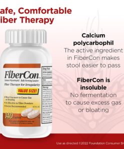 FiberCon Fiber Therapy Coated Caplets, Safe, Simple & Comfortable Insoluble Fiber for Bowel Irregularity, Comfortable Constipation Relief with No Gas or Bloating, 140 Caplets 140 Count (Pack of 1) 10 81r4VyRhb4L