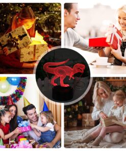 VSATEN 3D Dinosaur Night Light for Kids, 3D Illusion Lamp 3-Pattern & 16 Colors Change Decor Lamp with Remote Control & Smart Touch, Dinosaur Toys for 2 3 4 5 6+ Years Old Multicolor 24 81r5rk8id5L