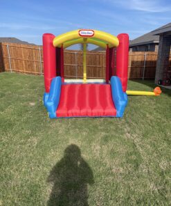 Little Tikes Jump 'n Slide Bouncer with Arched Canopy Overhead Cover, Plus Heavy Duty Blower, Stakes, Repair Patches, and Storage Bag |3-Kid Capacity, Ages 3-8 Years 36 81r6PrNBghL