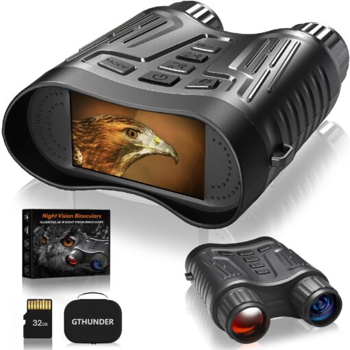 GTHUNDER Night Vision Binoculars - 4K Rechargeable Infrared Digital Night Vision Goggles Black Rechargeable