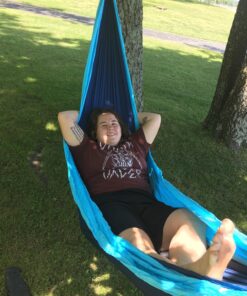 Wise Owl Outfitters Camping Hammock - Camping Essentials, Portable Hammock w/Tree Straps, Single or Double Hammock for Outside, Hiking, and Travel Blue & Grey Medium 39 81rC8P4oF5L