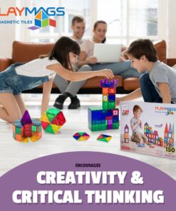 Playmags 150-Piece Magnetic Tiles Building Set – 3D Magnet Building Blocks, Creative Imagination, Inspirational, Educational STEM Toys for Kids with 1 Car Single 39 81rHfA5pgtL