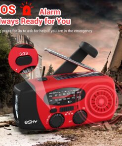 Esky Emergency Hand Crank Radio with 3 LED Flashlight, AM/FM/NOAA Portable Weather Radio with 2000mAh Power Bank Phone Charger, Solar Powered USB Charged Radio for Indoor Outdoor Camping, SOS Alarm Red 34 81rLcxFjgKL