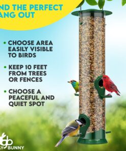 12 Inches Tube Bird Feeders for Outdoors Hanging, 4 Feeding Ports, Hard Plastic Bird Feeder Outdoor Weatherproof and 4 Inch Steel Hanger, Wild Bird Feeders, Finch Feeder, Bird Feeders Outside Hanging 1 4 Ports 32 81rMffm2mmL